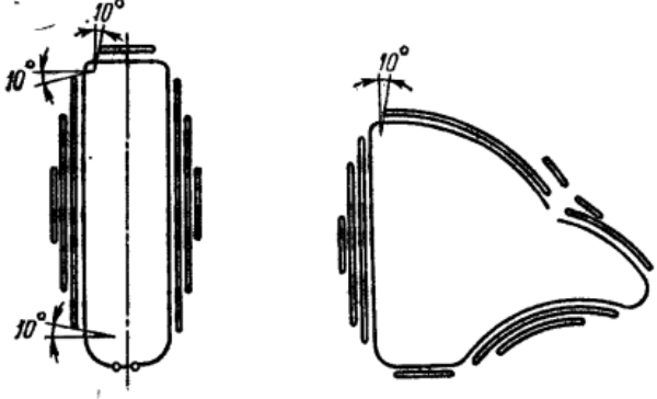 Примеры расположения вытяжных (тормозных) ребер (по нормам A